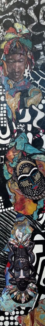 A close up of the painting 's colors and shapes.