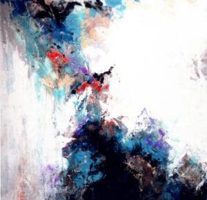 A painting of a white and blue background