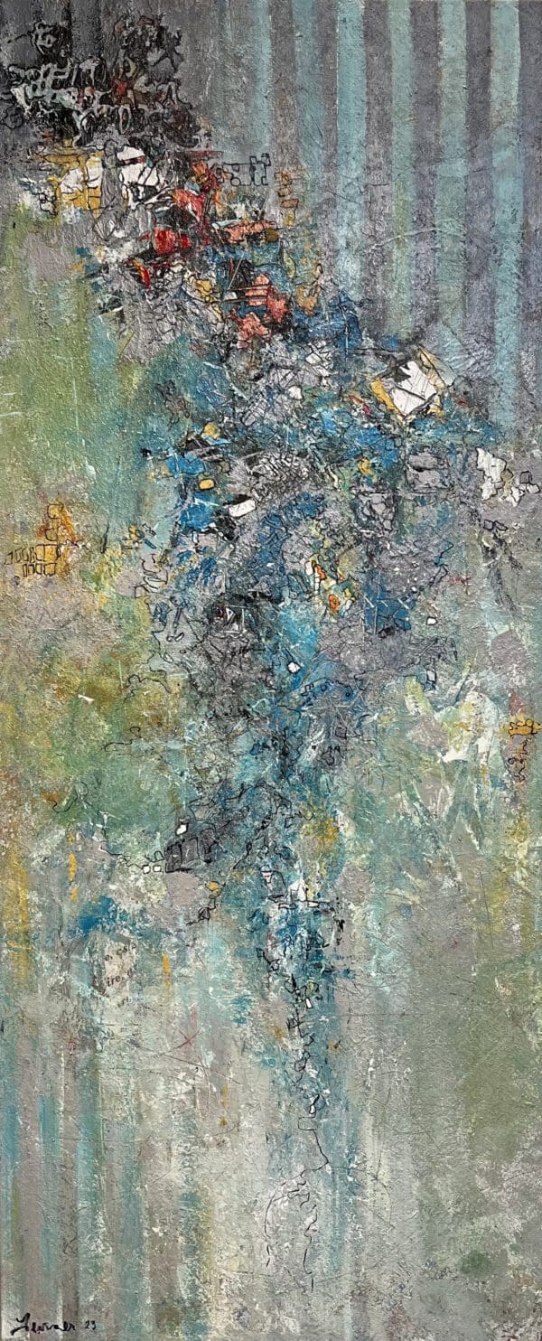 A painting of a blue and green abstract