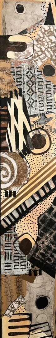 A painting of a brown and black abstract design